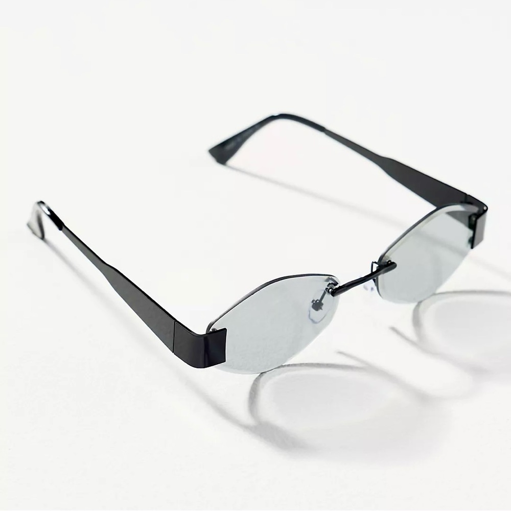 *New* Anthropolgie I-Sea Black Metal Geo Oval Sunglasses